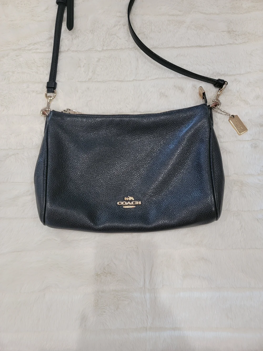 Coach Black Pebbled Leather Crossbody with Gold Chain Detail